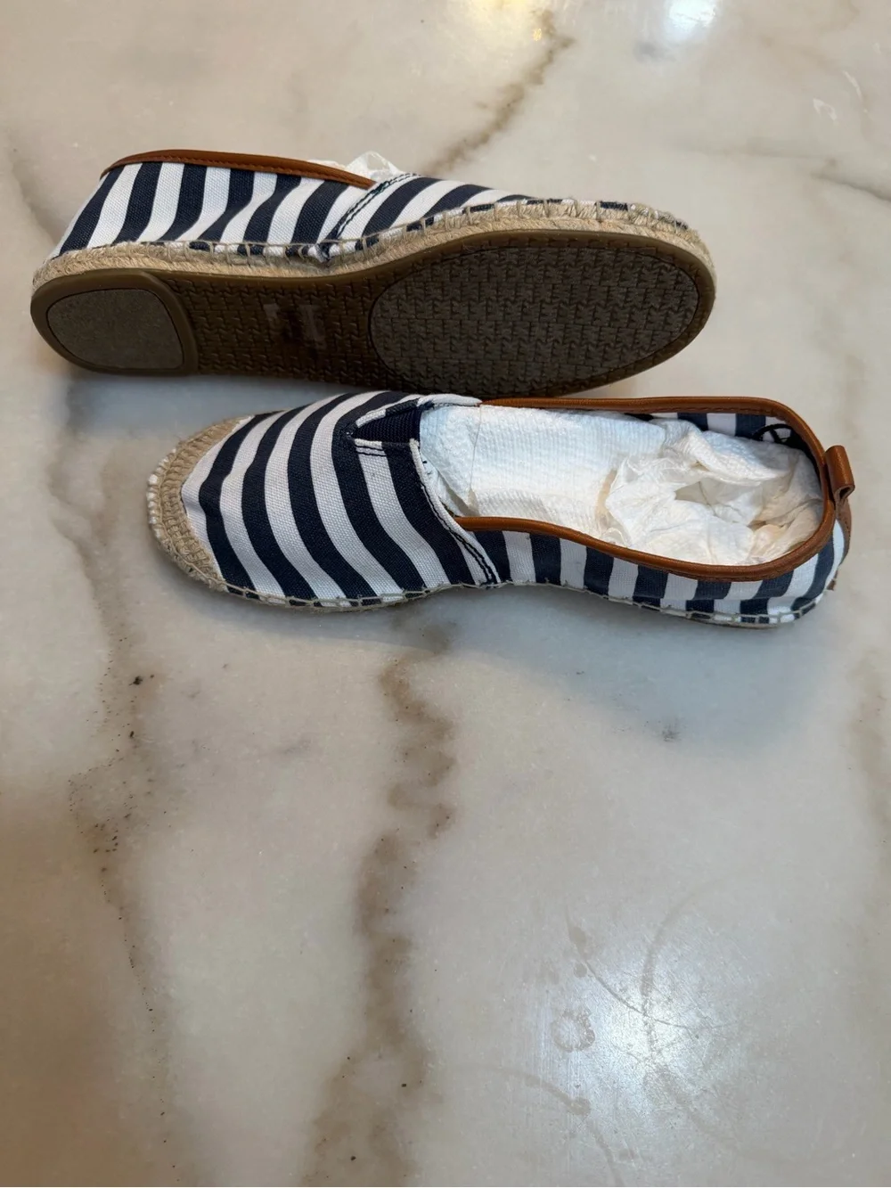 Michael Kors Black and White Striped Espadrille Insole with Tan Trim